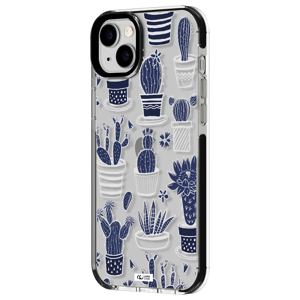 Blue Cactus Apple iPhone 14 plus impact black border Case