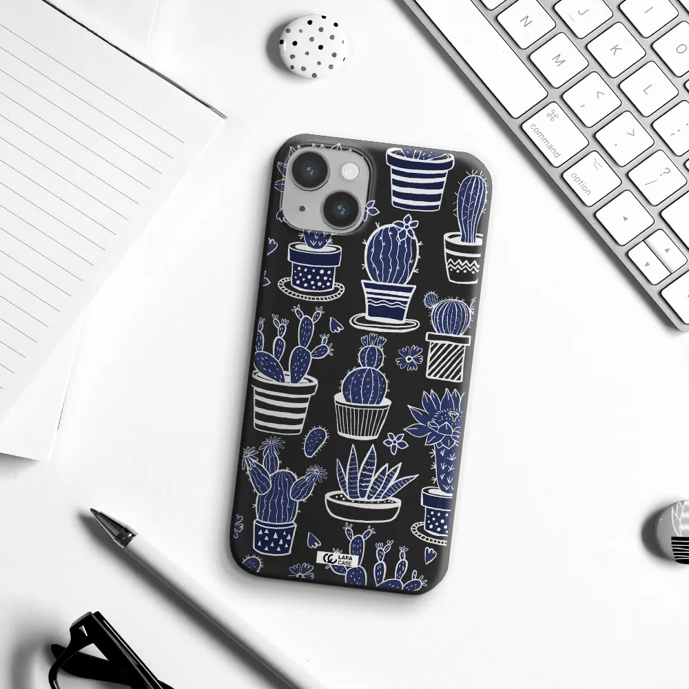 Blue Cactus Apple iPhone 14 plus Silicone black Case