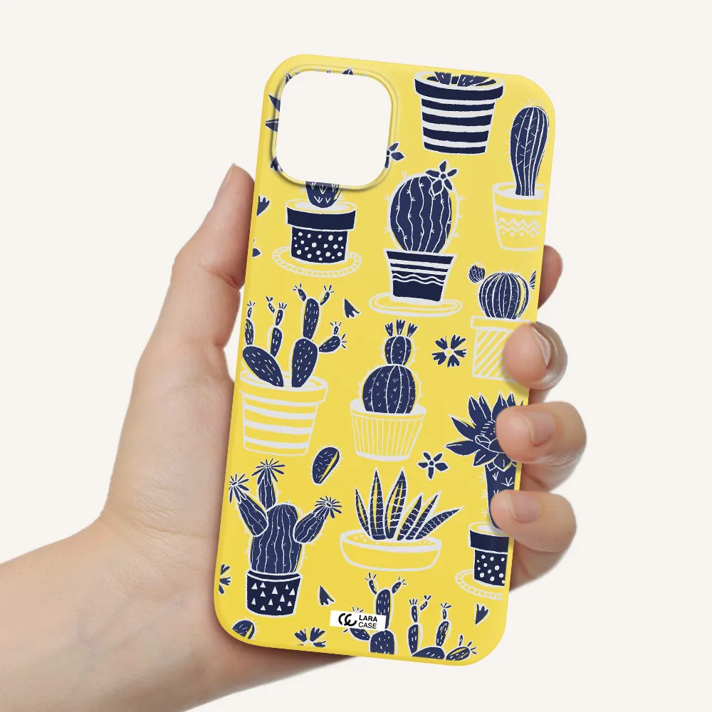 Blue Cactus Apple iPhone 14 plus Silicone canary yellow Case