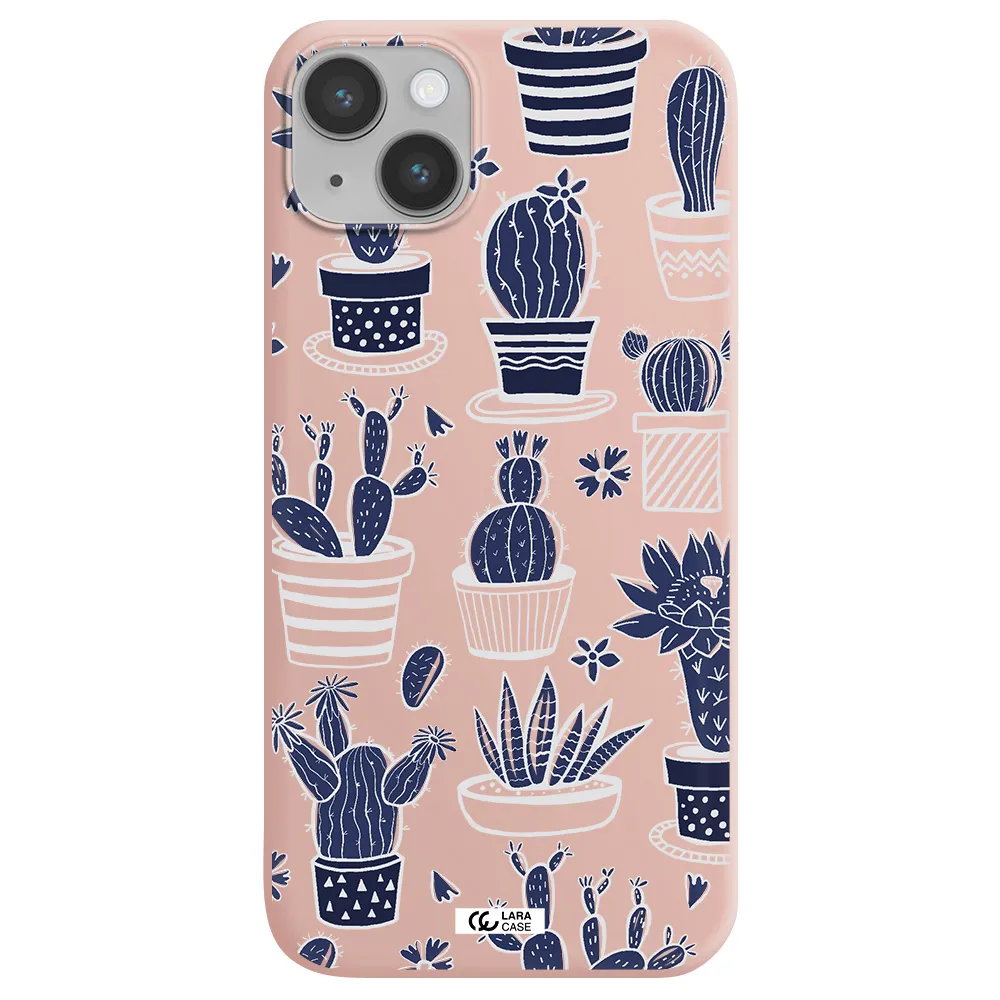 Blue Cactus Apple iPhone 14 plus Silicone pastel pink Case