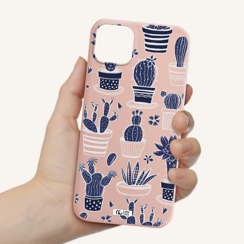 Blue Cactus Apple iPhone 14 plus Silicone pastel pink Case
