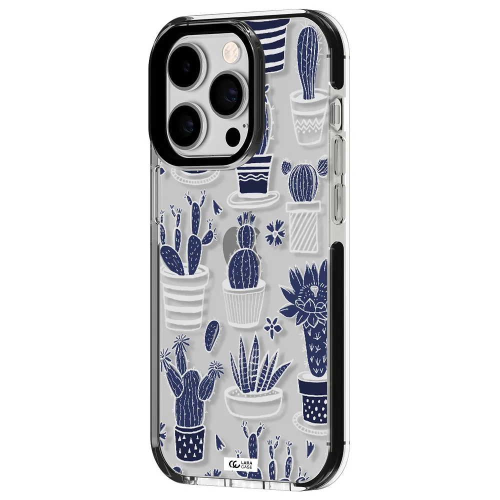 Blue Cactus Apple iPhone 14 pro impact black border Case