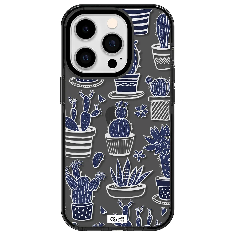 Blue Cactus Apple iPhone 14 pro impact Smoke Black Case
