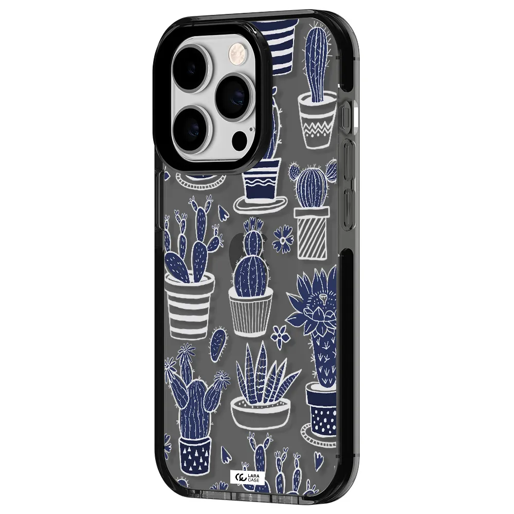 Blue Cactus Apple iPhone 14 pro impact Smoke Black Case