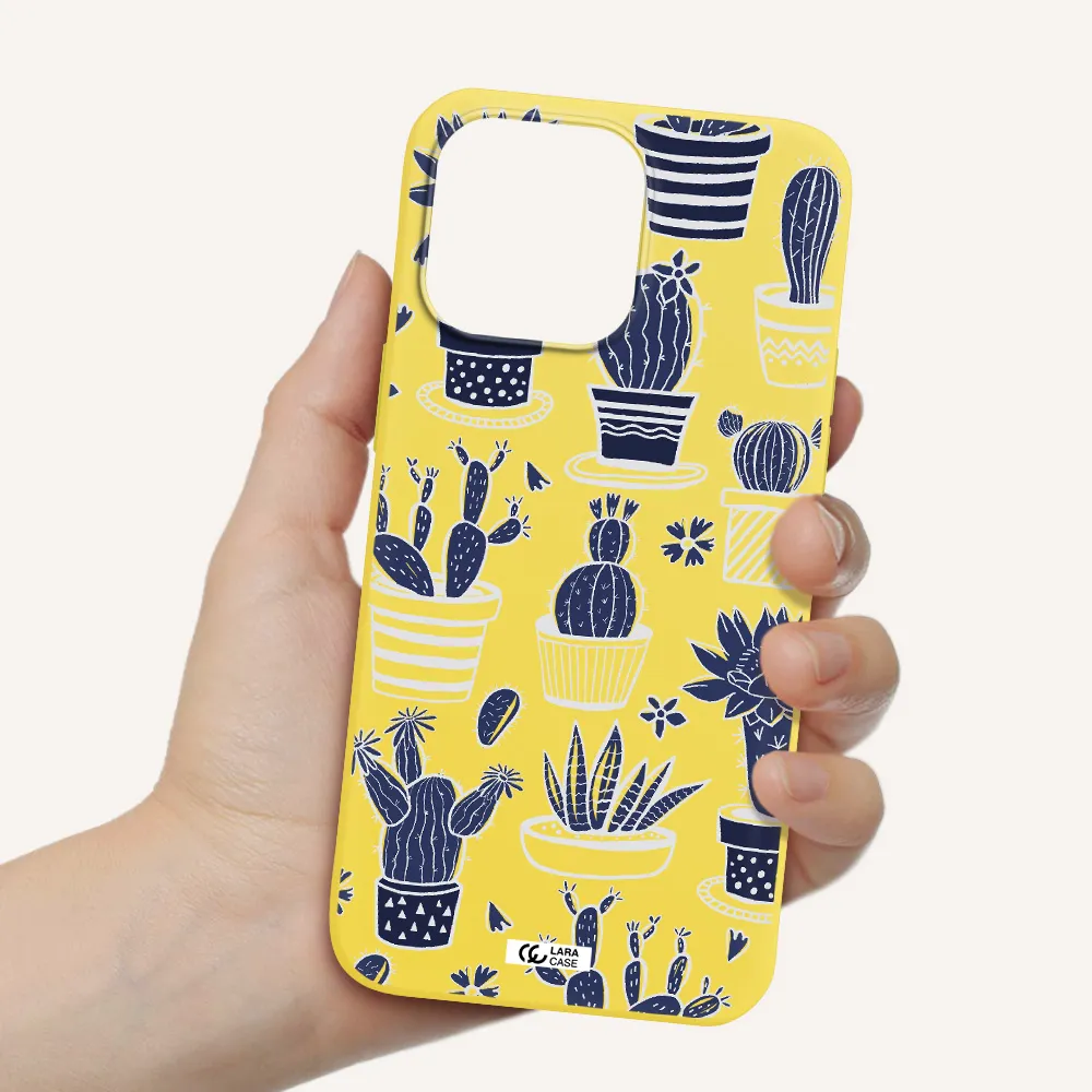 Blue Cactus Apple iPhone 14 pro max Silicone canary yellow Case