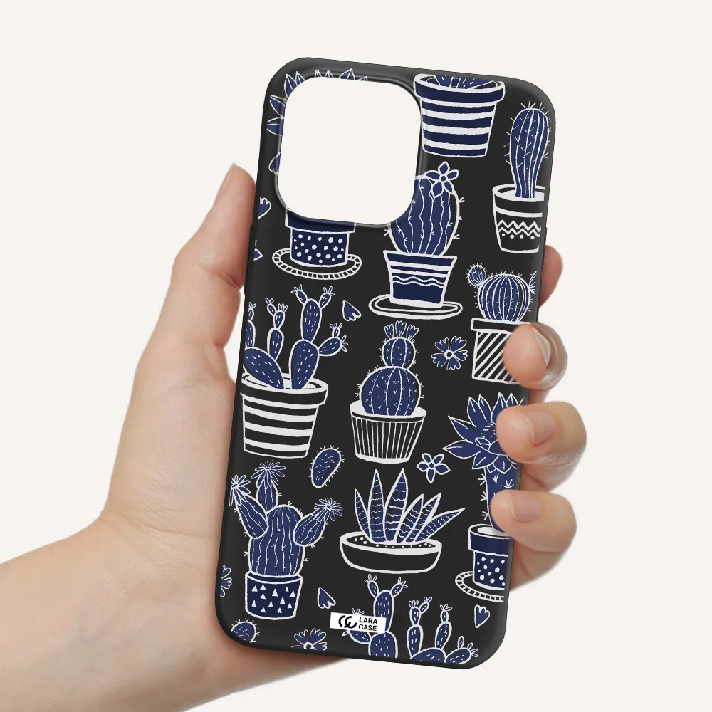Blue Cactus Apple iPhone 14 pro Silicone black Case