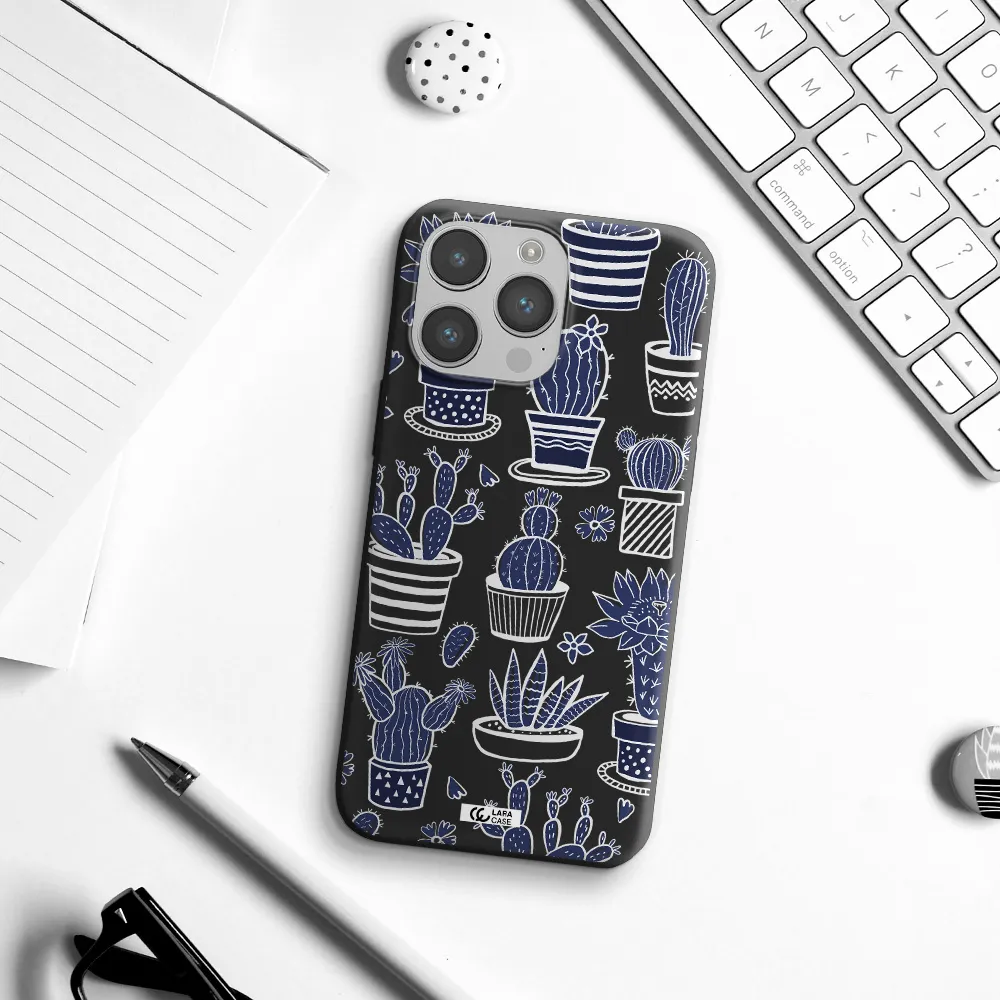 Blue Cactus Apple iPhone 14 pro Silicone black Case