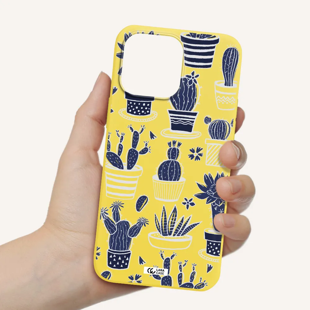 Blue Cactus Apple iPhone 14 pro Silicone canary yellow Case