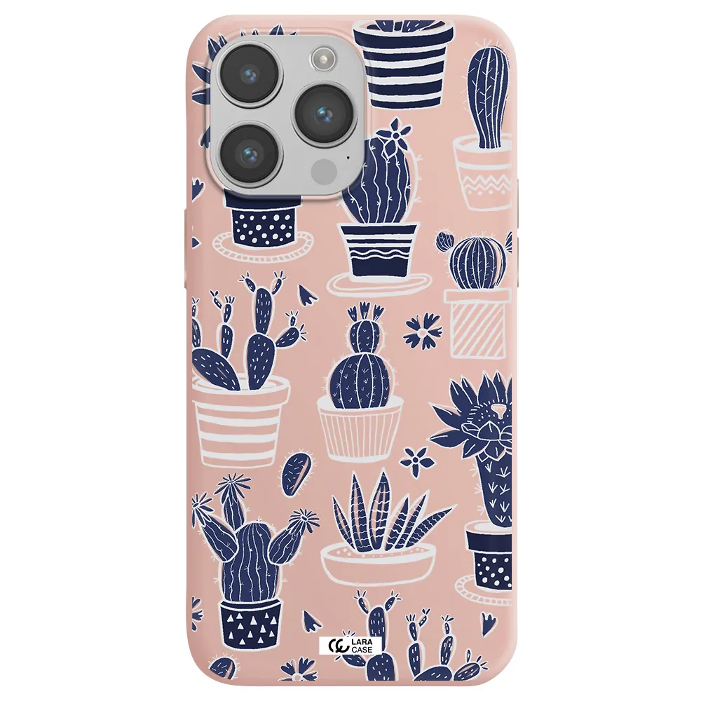 Blue Cactus Apple iPhone 14 pro Silicone pastel pink Case