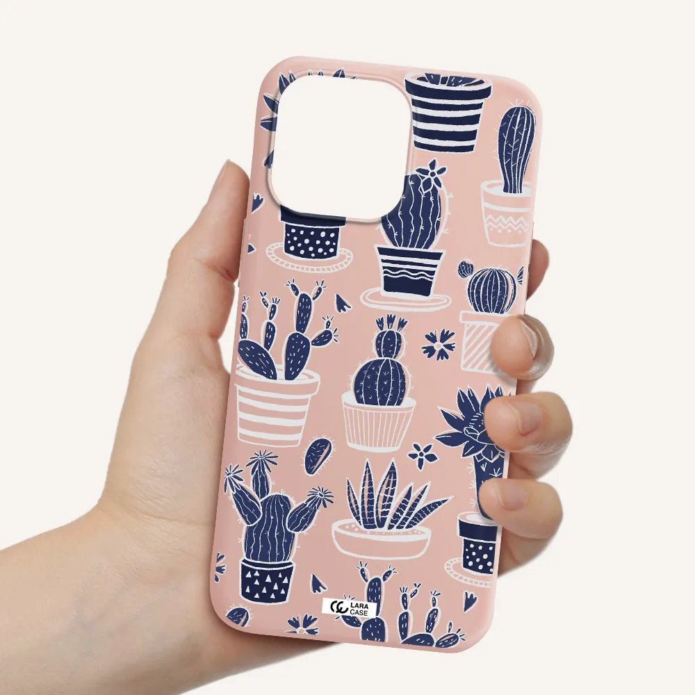 Blue Cactus Apple iPhone 14 pro Silicone pastel pink Case
