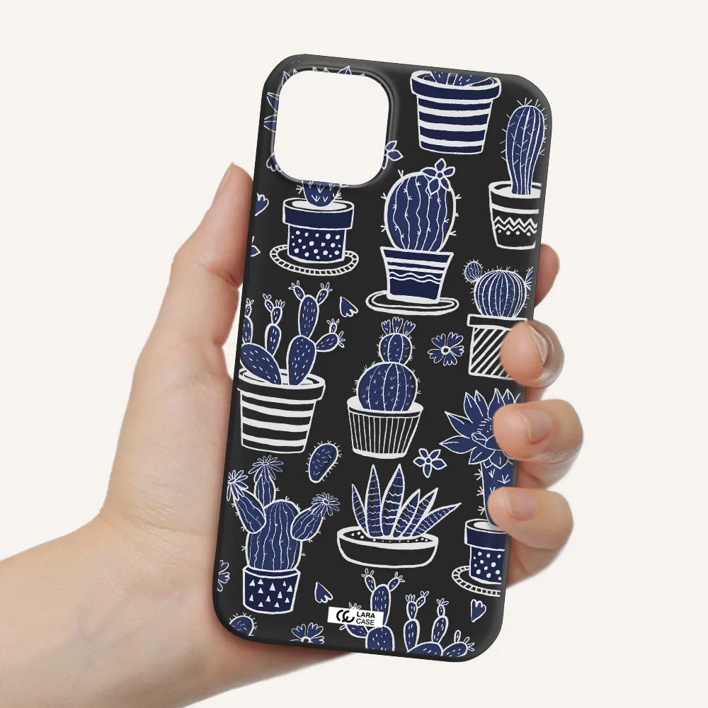 Blue Cactus Apple iPhone 14 Silicone black Case