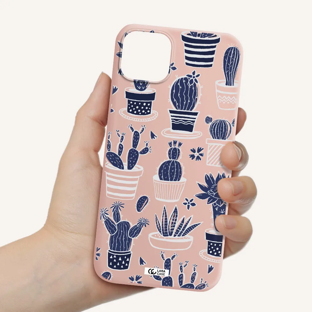 Blue Cactus Apple iPhone 14 Silicone pastel pink Case