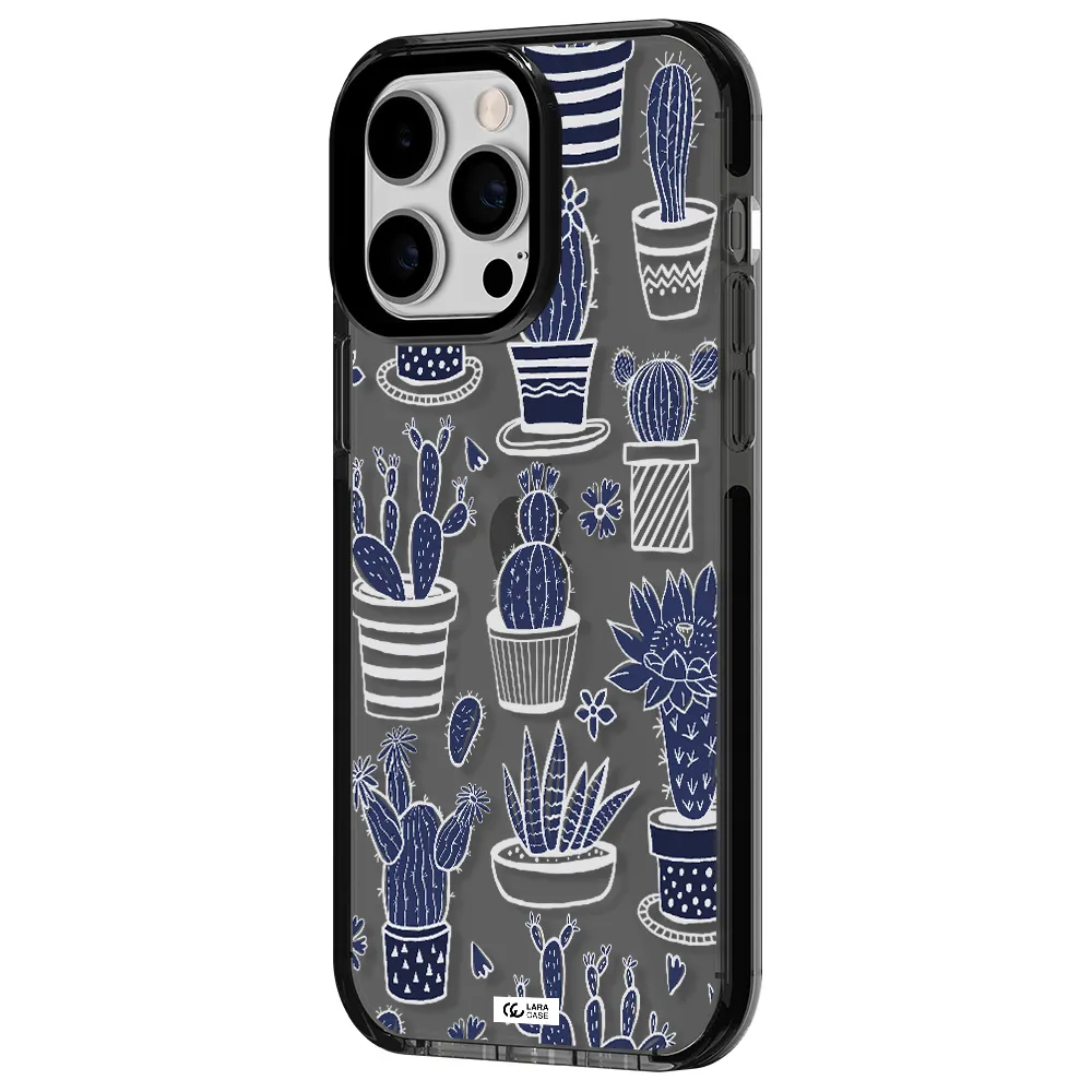 Blue Cactus Apple iPhone 15 Pro impact Smoke Black Case