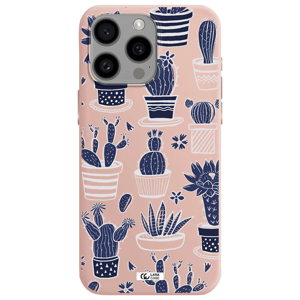 Blue Cactus Apple Iphone 15 Pro max Silicone pastel pink Case