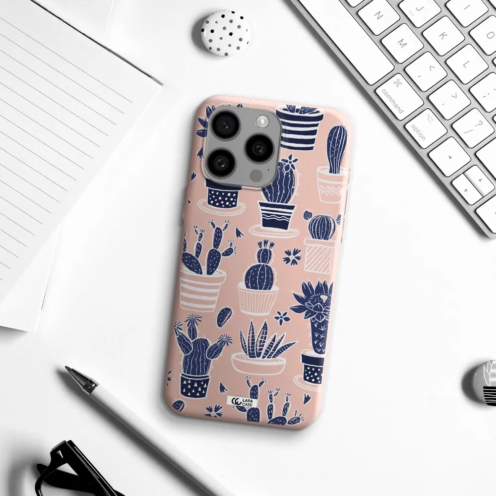Blue Cactus Apple Iphone 15 Pro max Silicone pastel pink Case