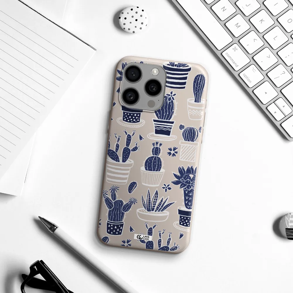 Blue Cactus Apple Iphone 15 Pro max Silicone Stone Case