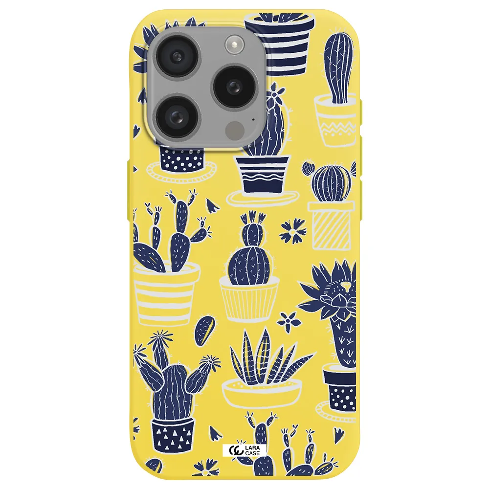 Blue Cactus Apple Iphone 15 Pro Silicone Canary Yellow Case