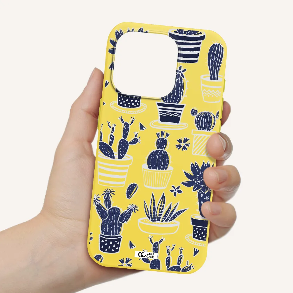 Blue Cactus Apple Iphone 15 Pro Silicone Canary Yellow Case