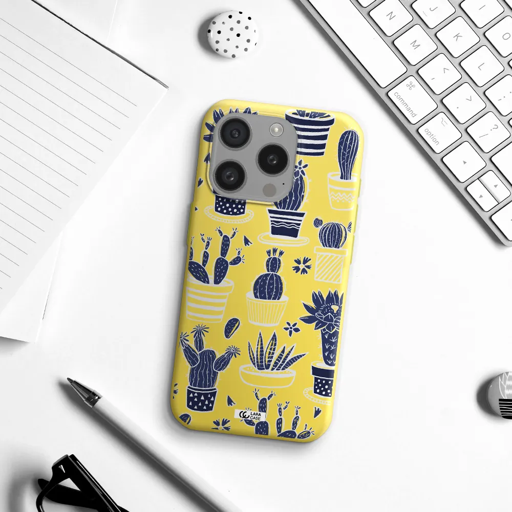 Blue Cactus Apple Iphone 15 Pro Silicone Canary Yellow Case