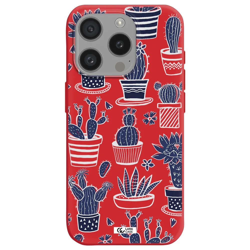 Blue Cactus Apple Iphone 15 Pro Silicone Imperial Red Case