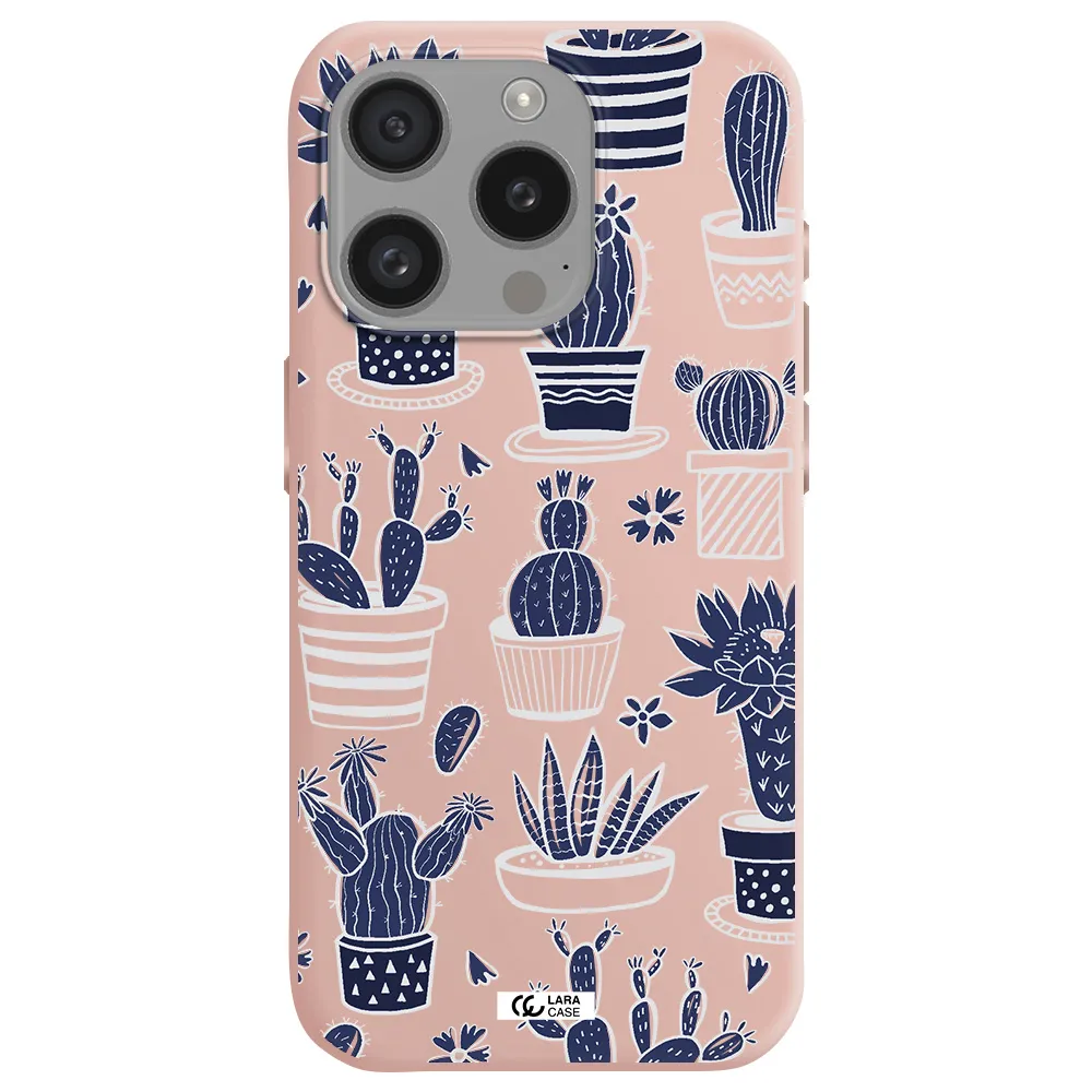 Blue Cactus Apple Iphone 15 Pro Silicone Pastel Pink Case