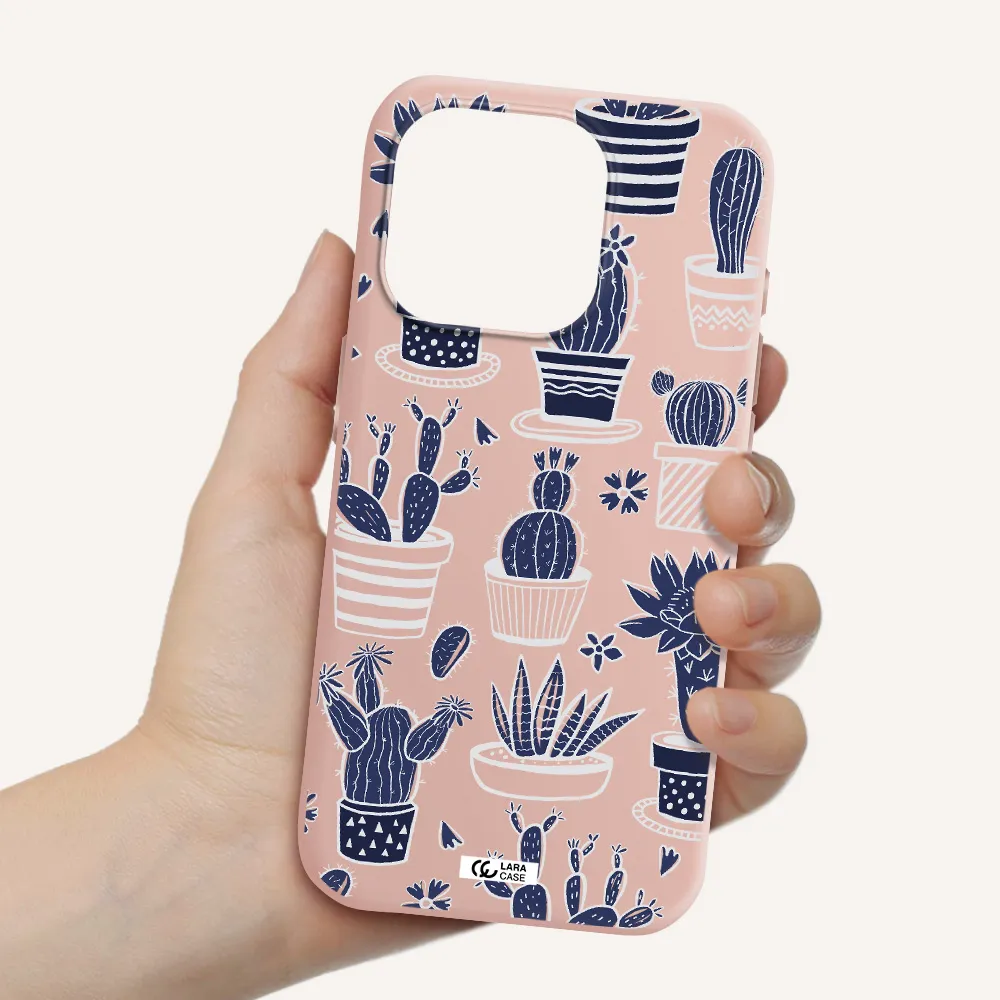 Blue Cactus Apple Iphone 15 Pro Silicone Pastel Pink Case