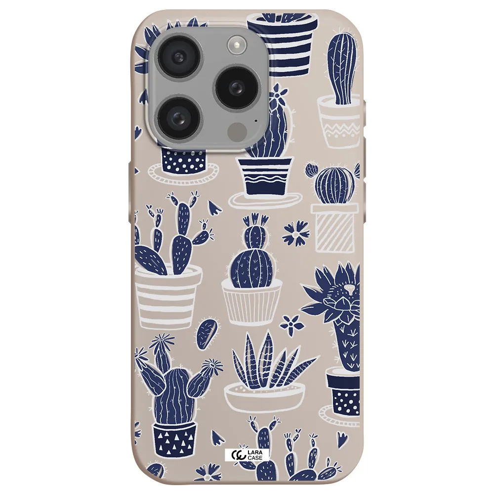 Blue Cactus Apple Iphone 15 Pro Silicone Stone Case