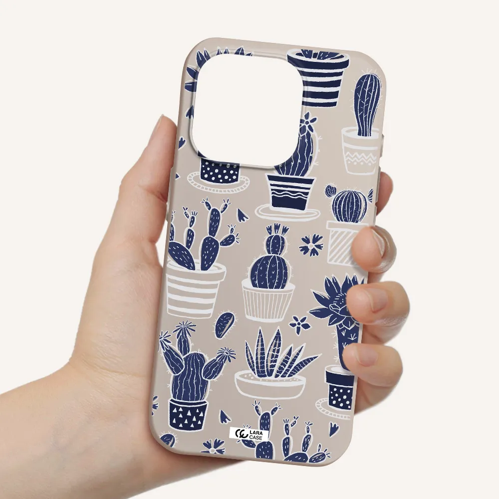 Blue Cactus Apple Iphone 15 Pro Silicone Stone Case