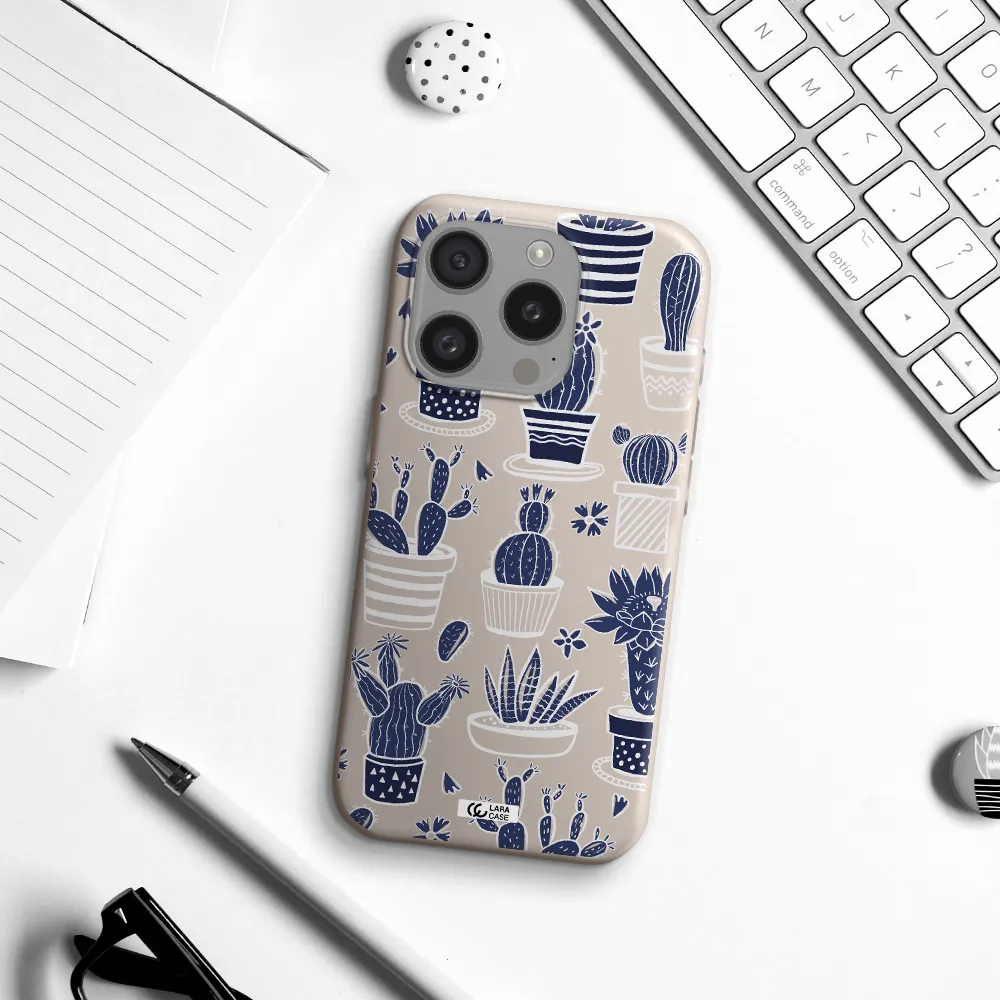 Blue Cactus Apple Iphone 15 Pro Silicone Stone Case