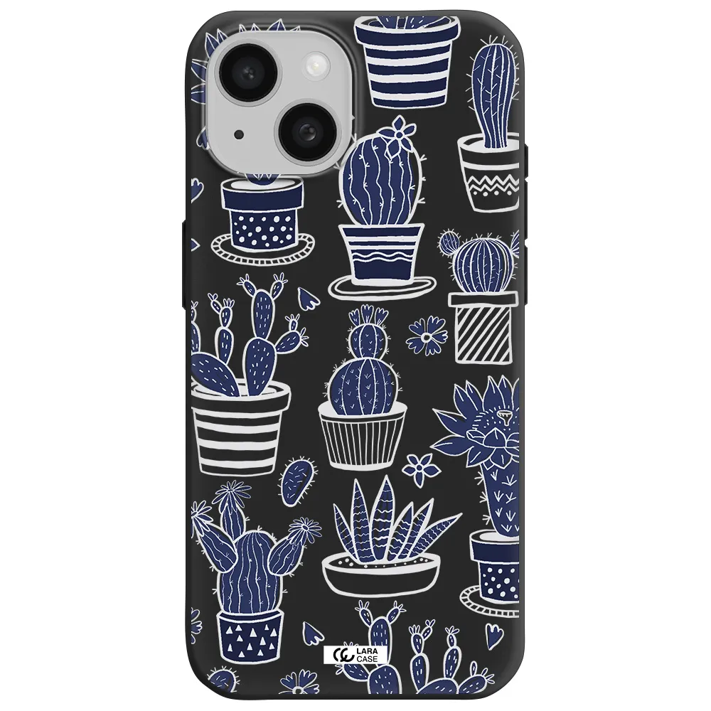 Blue Cactus Apple iPhone 15 Silicone black Case