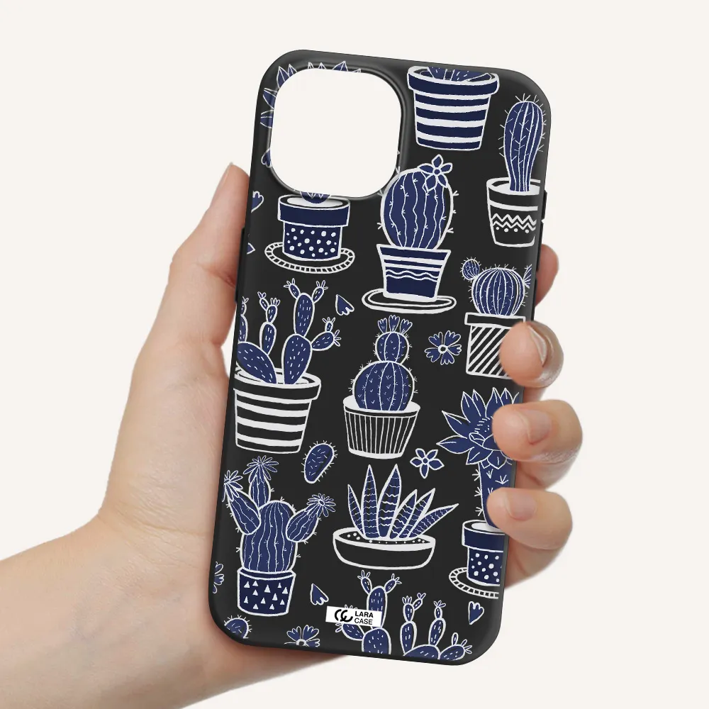 Blue Cactus Apple iPhone 15 Silicone black Case