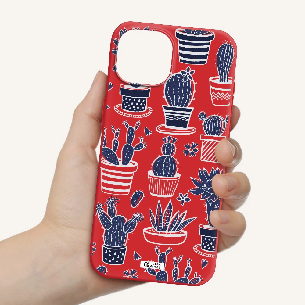 Blue Cactus Apple Iphone 15 Silicone Imperial Red Case