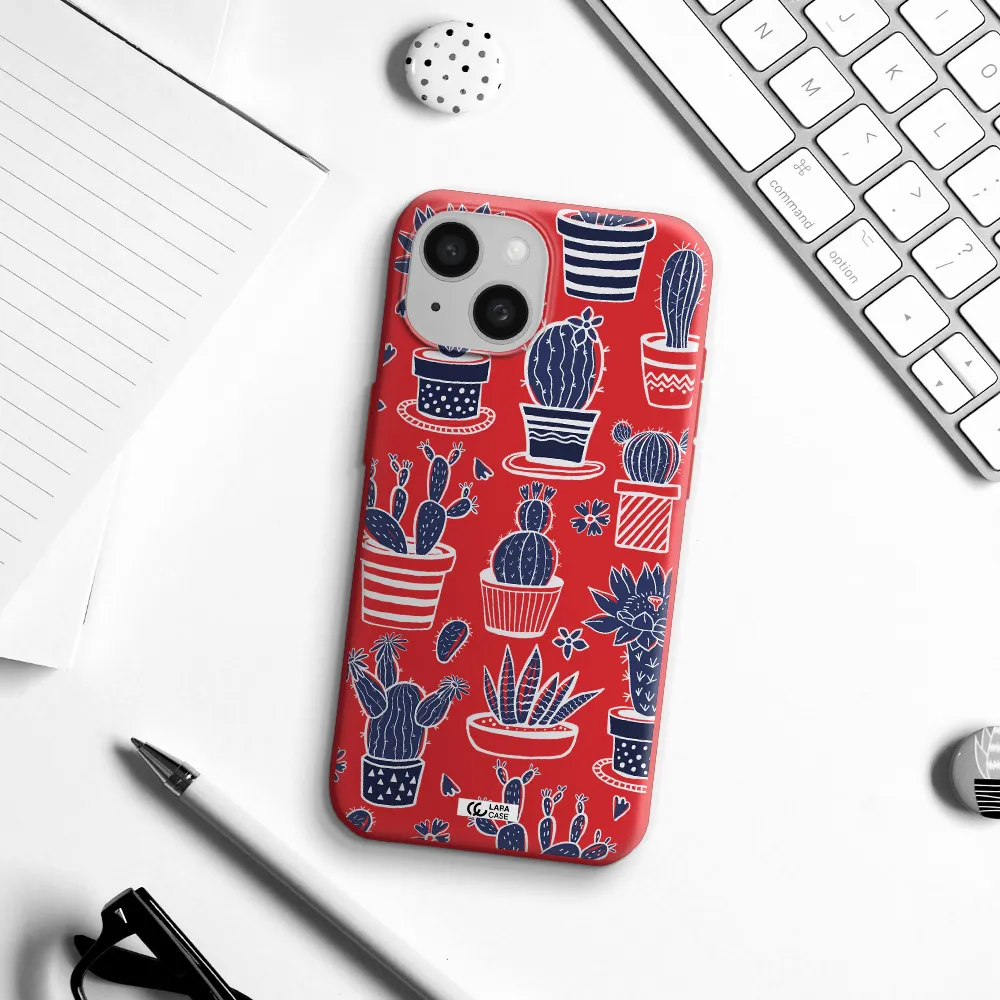 Blue Cactus Apple Iphone 15 Silicone Imperial Red Case