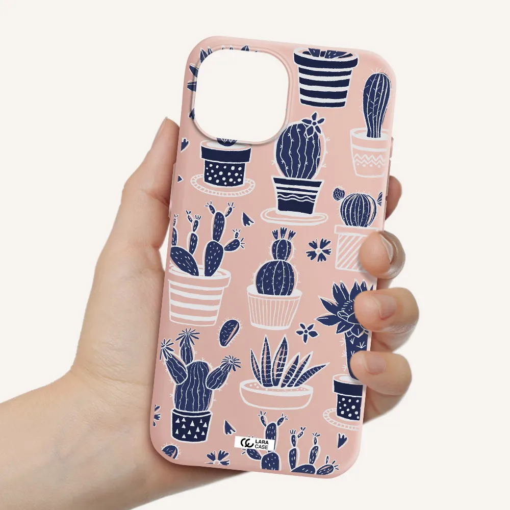 Blue Cactus Apple Iphone 15 Silicone Pastel Pink Case