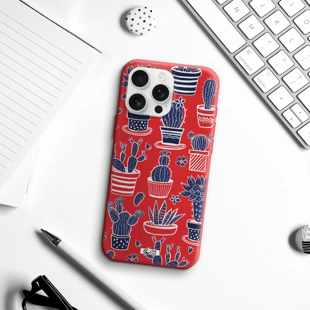 Blue Cactus Apple Iphone 16 Pro Max Silicone Imperial Red Case