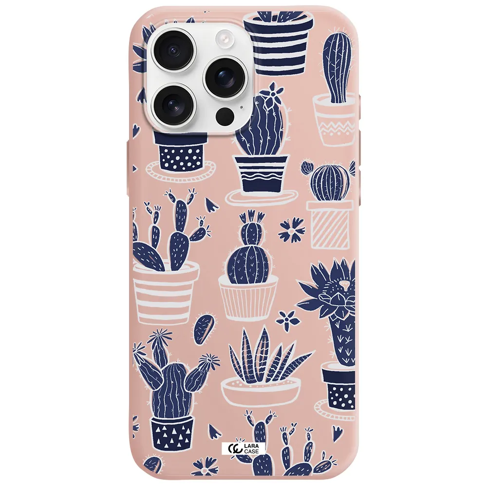 Blue Cactus Apple Iphone 16 Pro Max Silicone Pastel Pink Case
