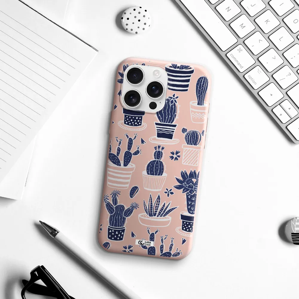 Blue Cactus Apple Iphone 16 Pro Max Silicone Pastel Pink Case