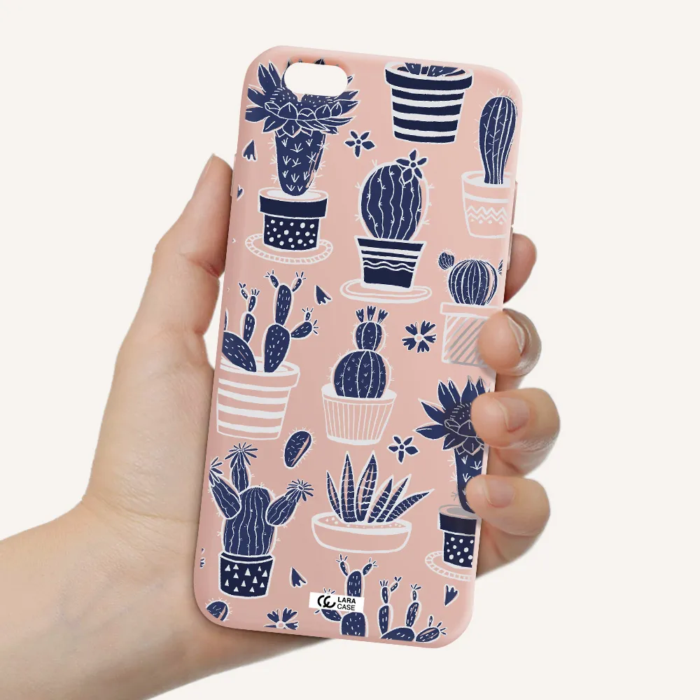 Blue Cactus Apple iPhone 6 plus Silicone pastel pink Case