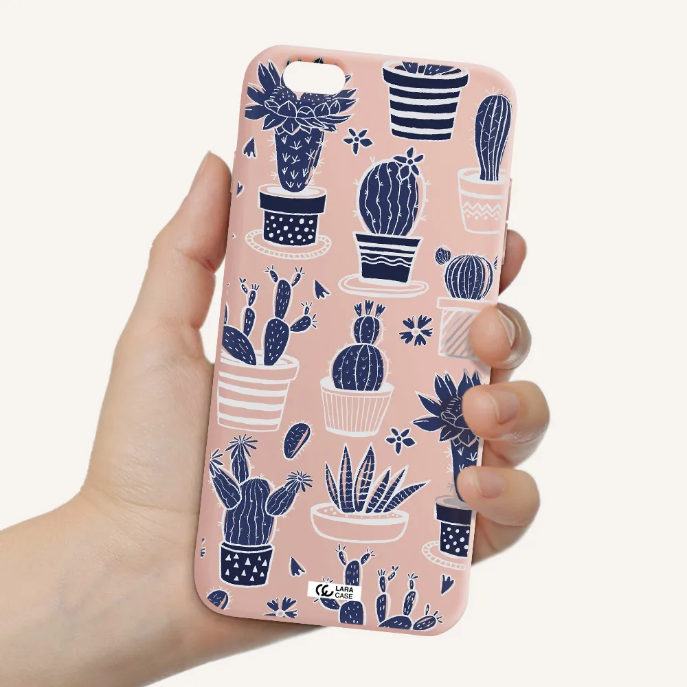 Blue Cactus Apple iPhone 6 s plus Silicone pastel pink Case