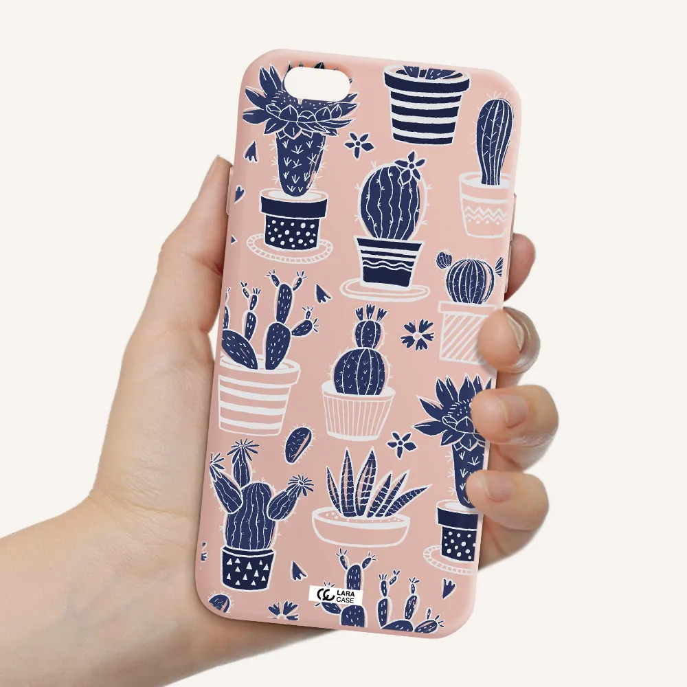 Blue Cactus Apple iPhone 6 Silicone pastel pink Case