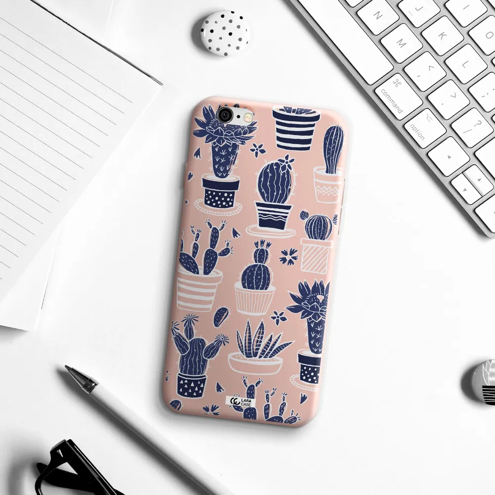 Blue Cactus Apple iPhone 6 Silicone pastel pink Case