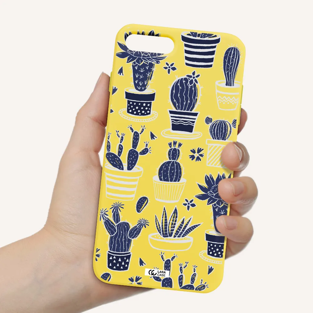 Blue Cactus Apple iPhone 7 plus Silicone canary yellow Case