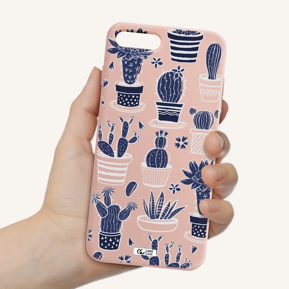 Blue Cactus Apple iPhone 7 plus Silicone pastel pink Case
