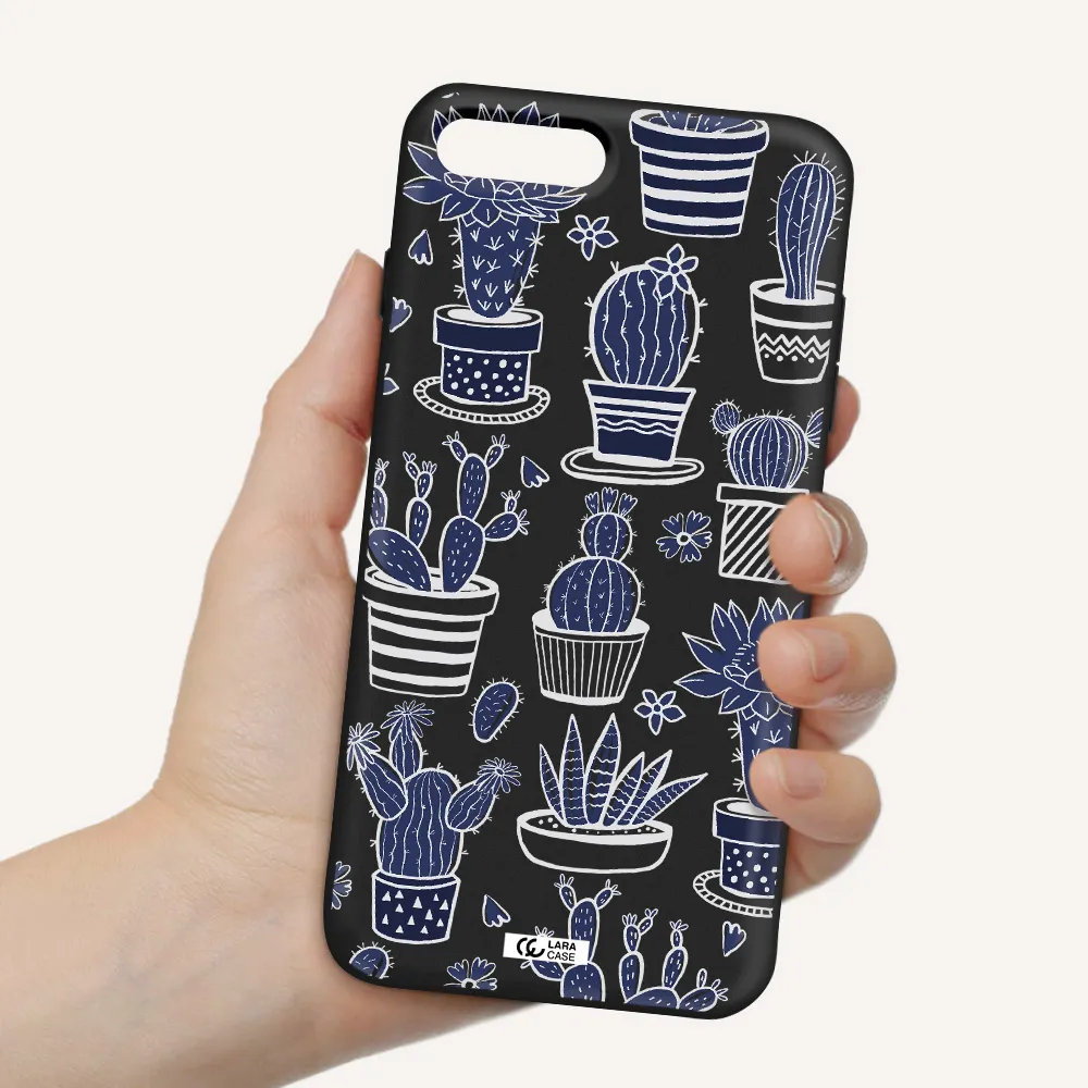 Blue Cactus Apple iPhone 8 plus Silicone black Case