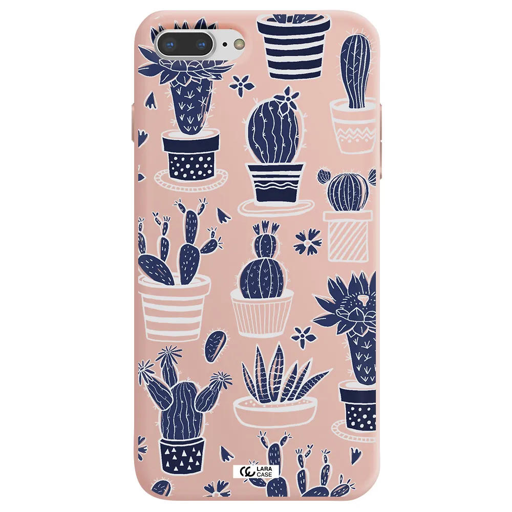 Blue Cactus Apple iPhone 8 plus Silicone pastel pink Case
