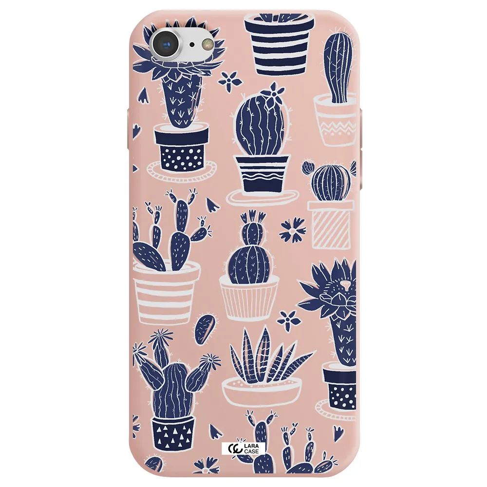 Blue Cactus Apple iPhone 8 Silicone pastel pink Case