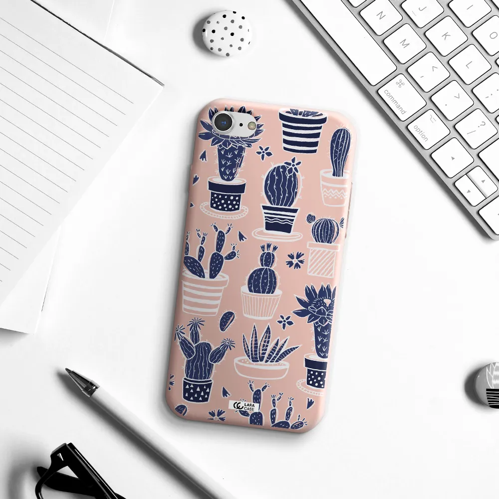Blue Cactus Apple iPhone 8 Silicone pastel pink Case
