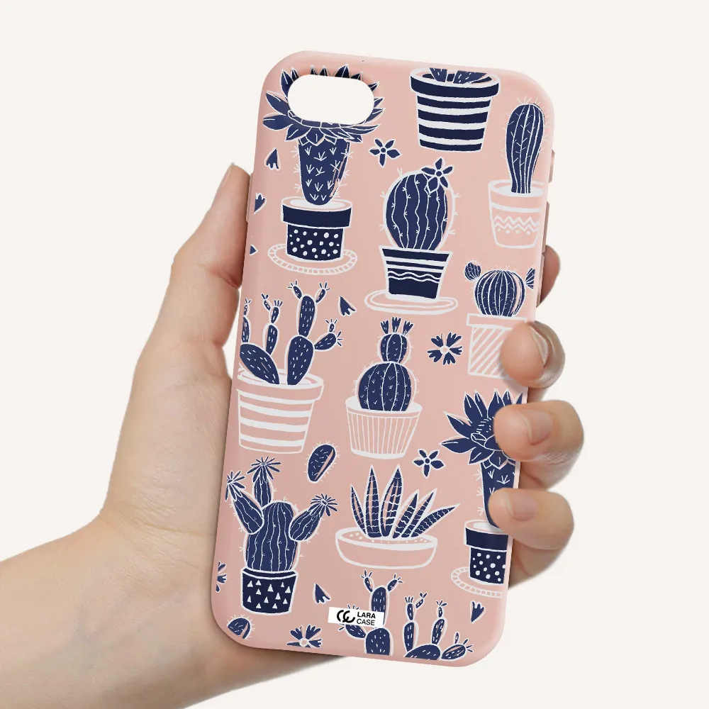 Blue Cactus Apple iPhone se 2020 Silicone pastel pink Case