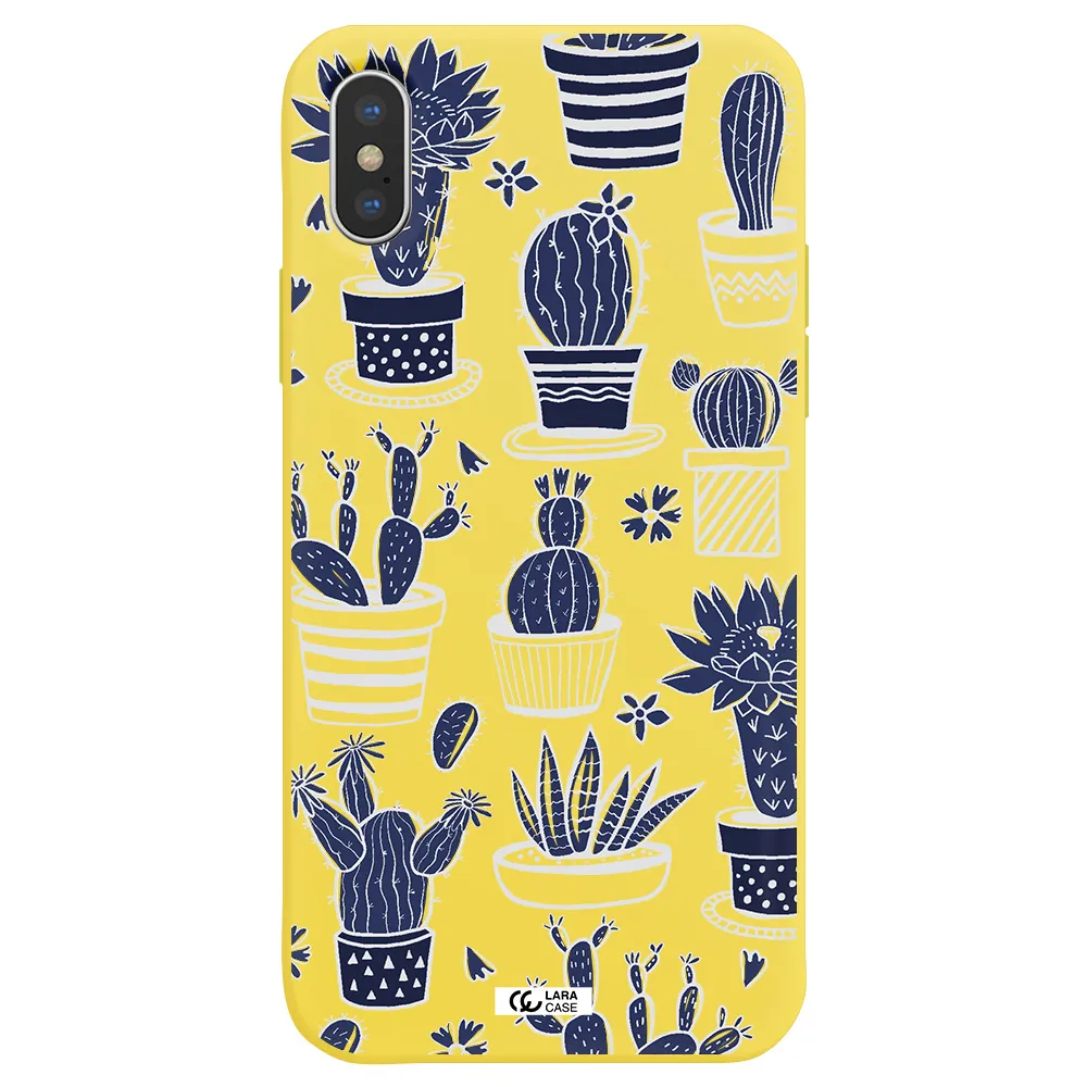 Blue Cactus Apple iPhone X Silicone canary yellow Case