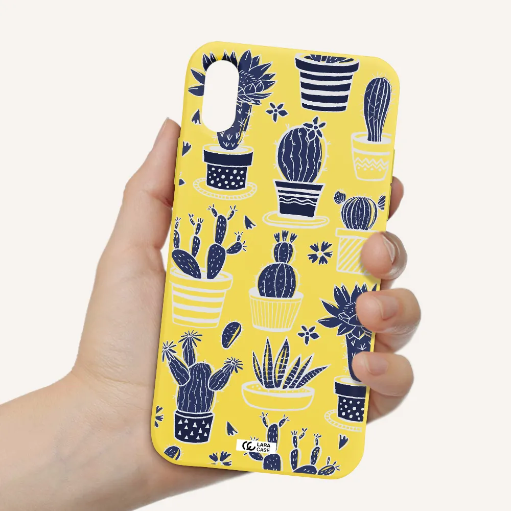Blue Cactus Apple iPhone X Silicone canary yellow Case